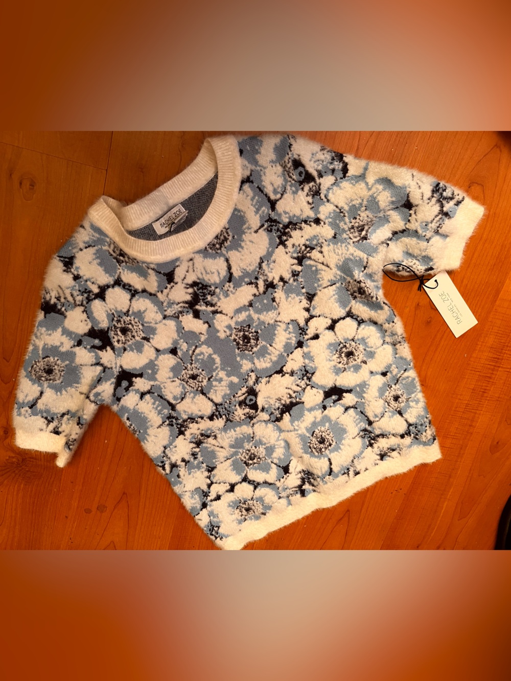 Rachel Zoe Blue and White Floral Knit Top women small
